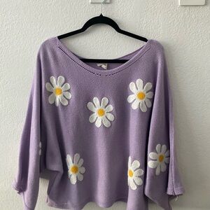 BiBi Purple Off-the-Shoulder Sweater with Daisy Design